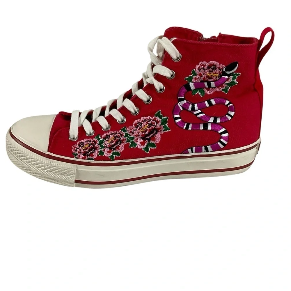 ASH Vanina Hi-Top Sneakers Canvas Floral Snake Embroidery Size 38 Free People